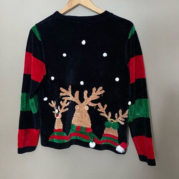 Vintage 90s BEREK 2 Christmas sweater Chenille Rudolph 3D holiday party sz S EUC - Picture 14 of 16